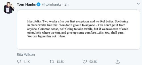 Actor Tom Hanks and his wife, Rital Wilson is feeling better after two weeks of their coronavirus diagnosis